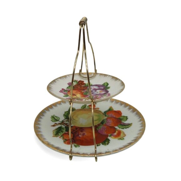 GIFTCRAFT Japan Plate Stand 2-Tier Fruit Design Japan Vintage - Picture 3 of 11